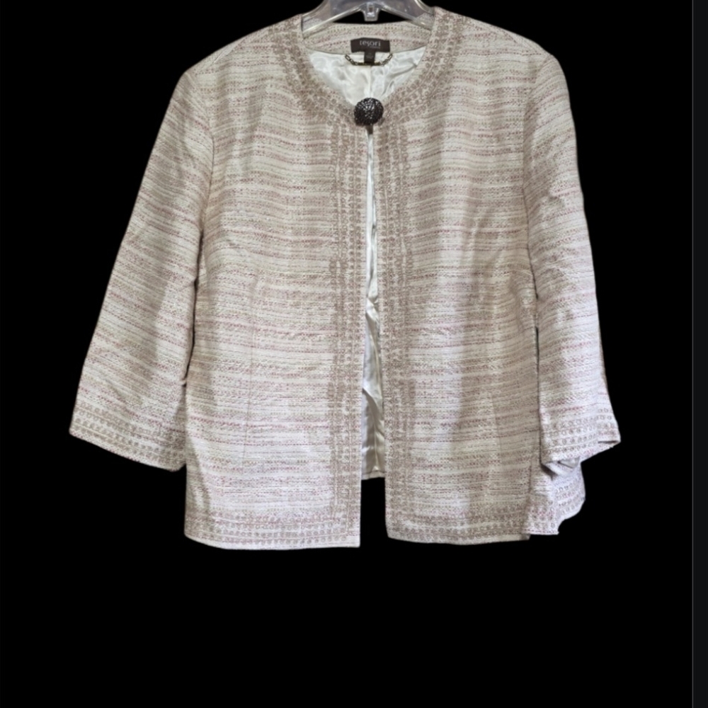 Tesori Women's Tweed Blazer Lined - Cream and Red